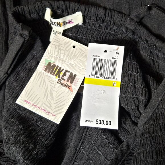 Miken Juniors Smocked Midi Dress Swim Cover-up Black Size M NWT - Picture 7 of 9